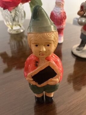 4” Vintage Celluloid Xmas Boy/Santa’s Elf/Santa’s Helper w/Chalkboard